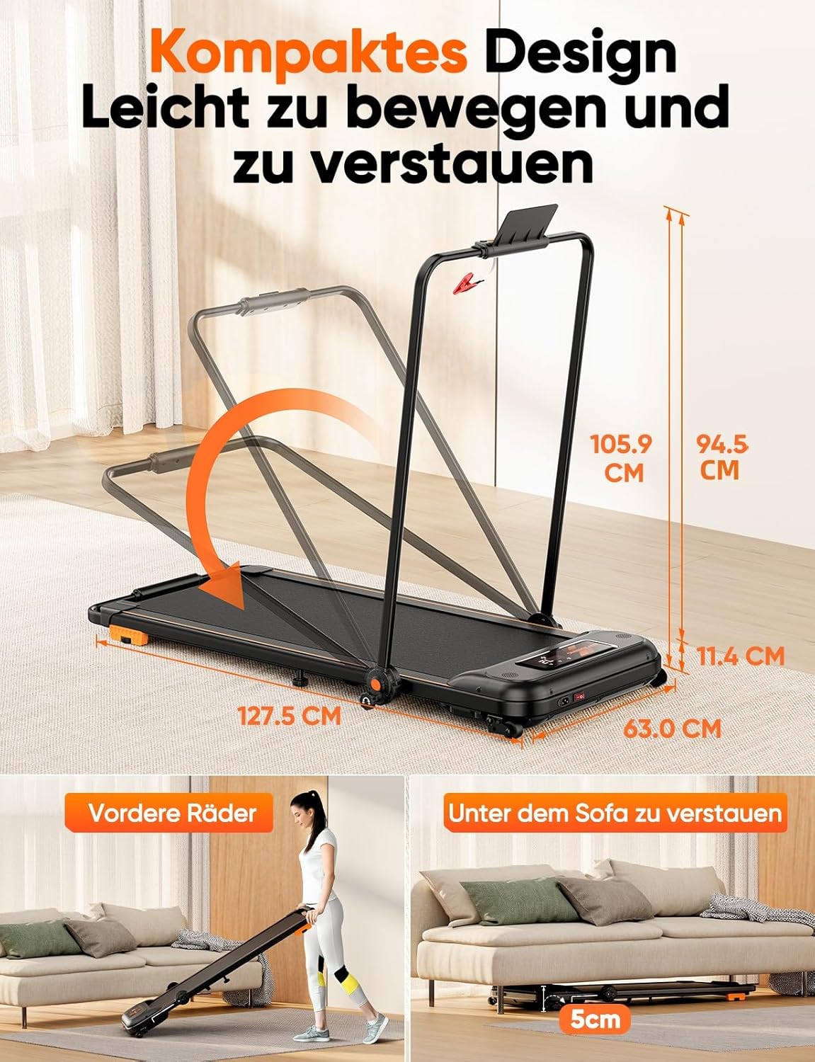 Laufband Mini - Faltbares Laufband mit Handlauf